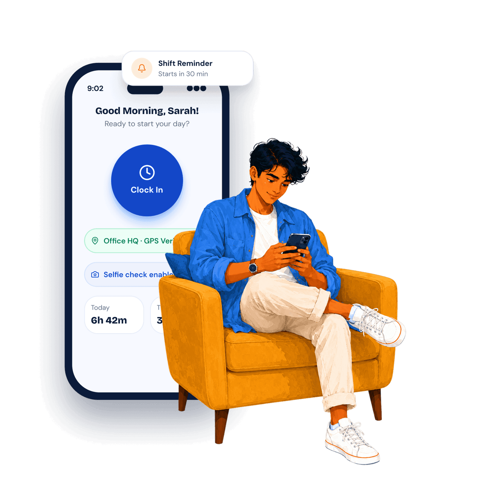 Illustration of the Quickmark mobile attendance experience